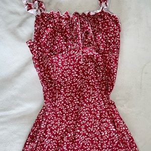 Long red floral dress